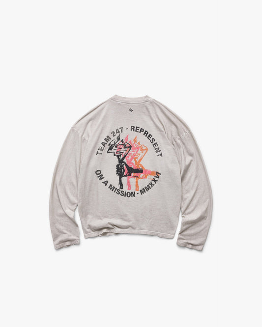 REPRESENT 247 Torch Boxy Long Sleeve T-Shirt - Bleach Wash