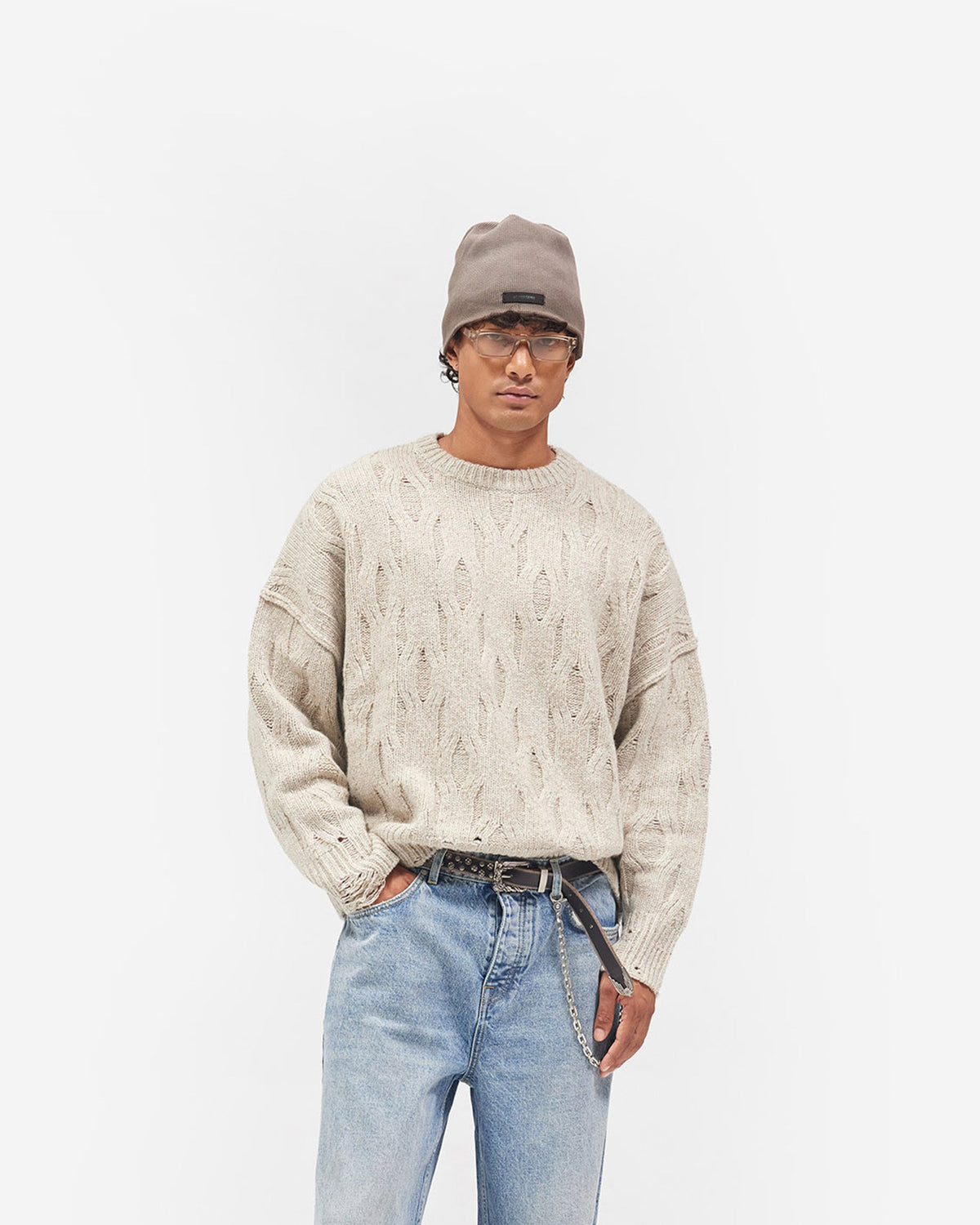 REPRESENT Distress Knit Sweater - Taupe