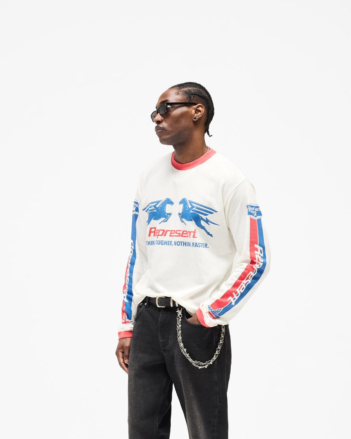 REPRESENT Mesh Pegasus Long Sleeve T-Shirt - Flat White