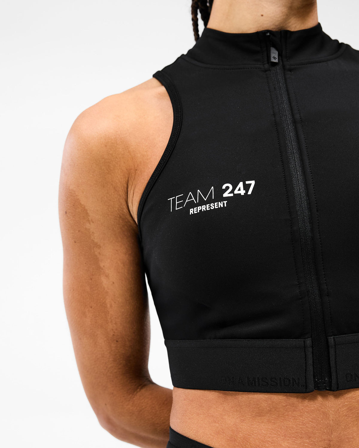 REPRESENT 247 Zip Front Performance Crop - Black