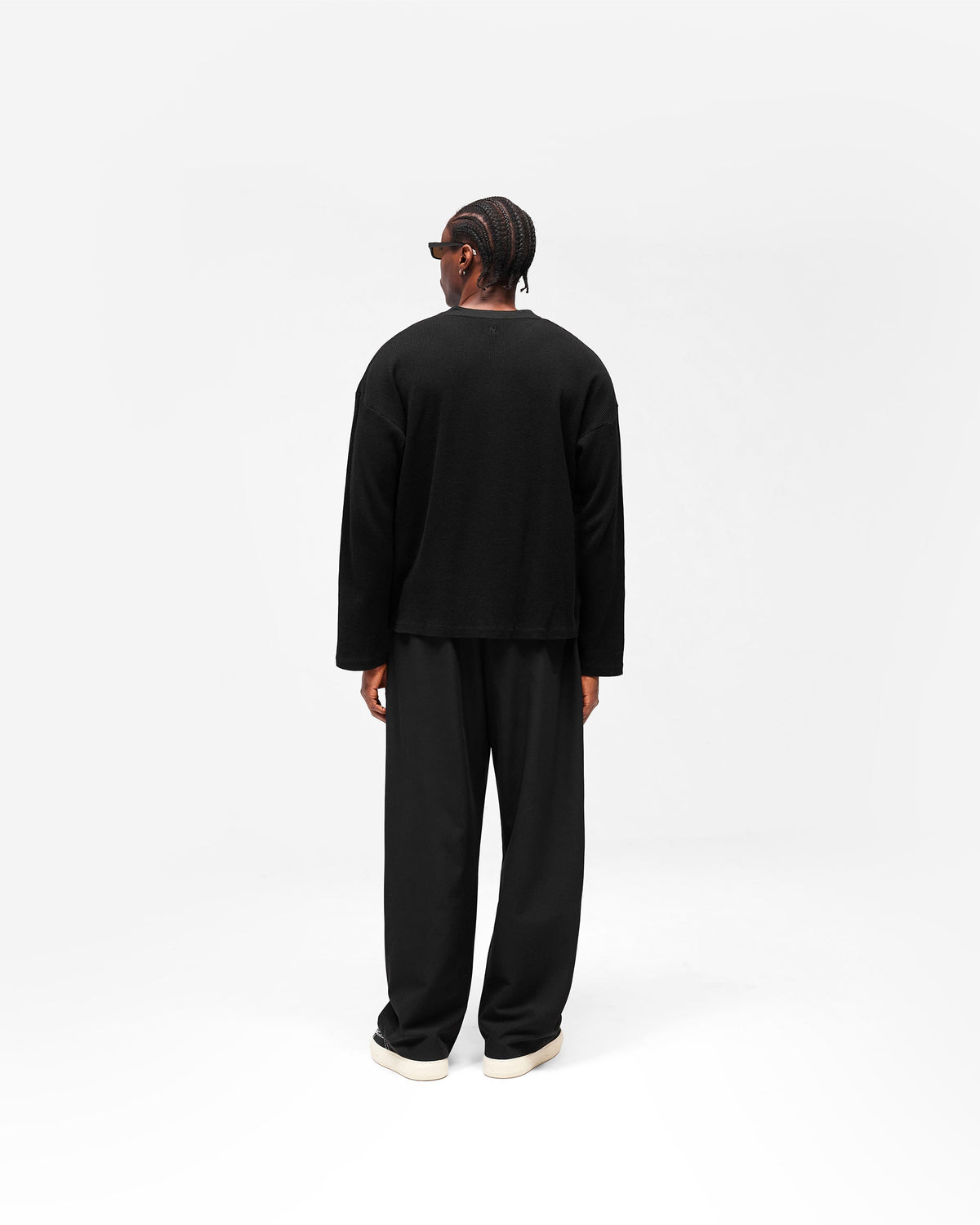 REPRESENT Initial Henley Waffle Long Sleeve T-Shirt - Jet Black