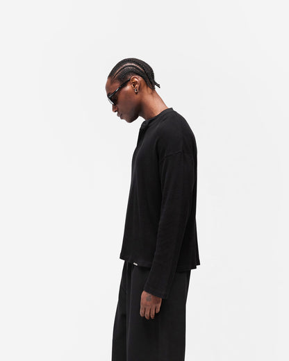 REPRESENT Initial Henley Waffle Long Sleeve T-Shirt - Jet Black