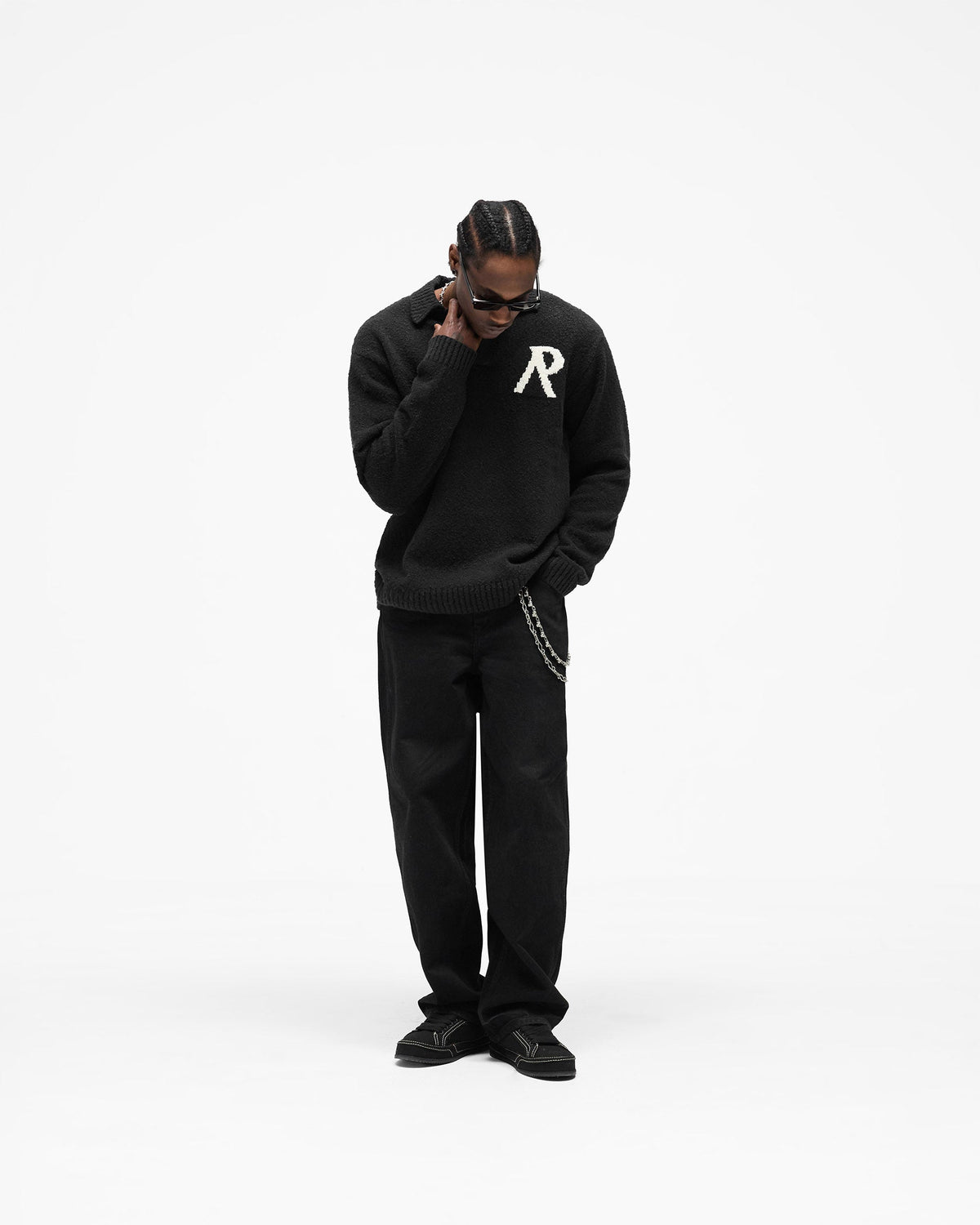 REPRESENT Knitted Boucle Polo - Jet Black