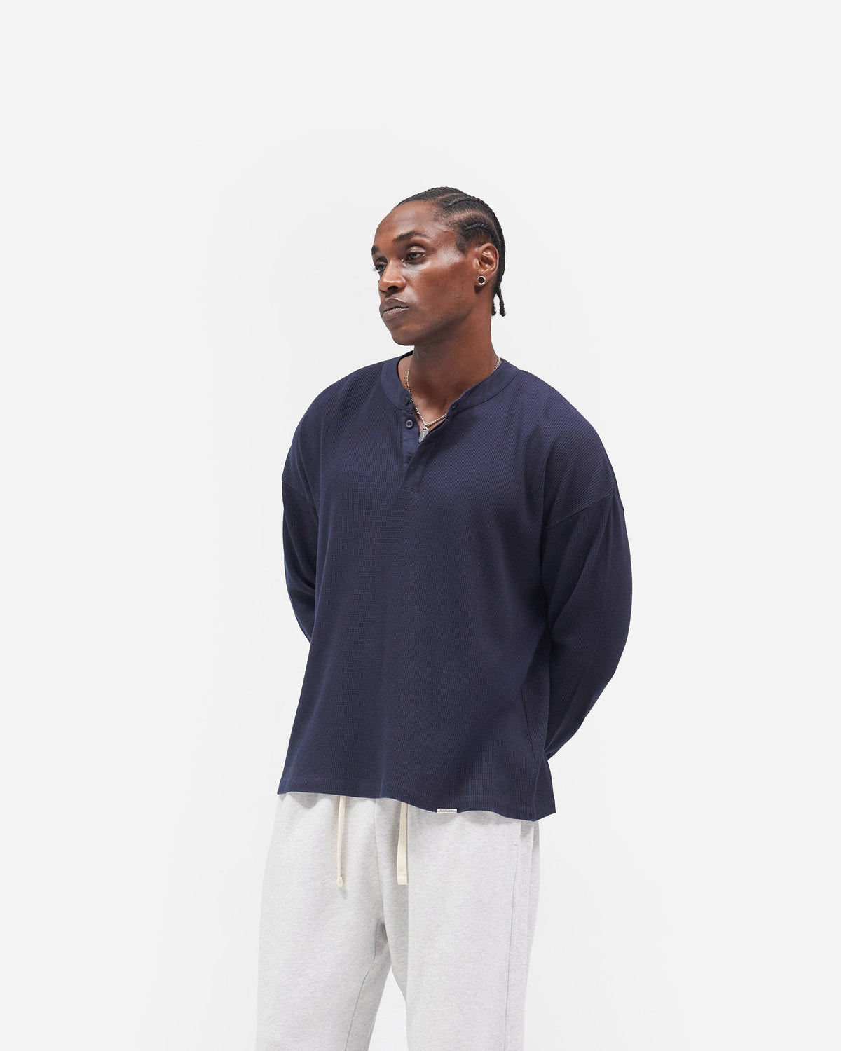 REPRESENT Initial Henley Waffle Long Sleeve T-Shirt - Midnight Navy