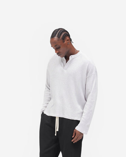 REPRESENT Initial Henley Waffle Long Sleeve T-Shirt - Ice Grey Marl