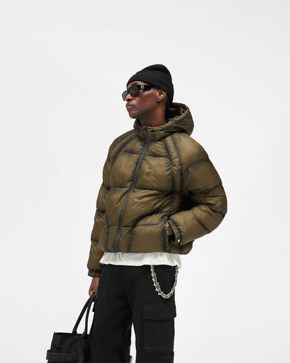 REPRESENT Translucent Hooded Puffer - Dark Olive