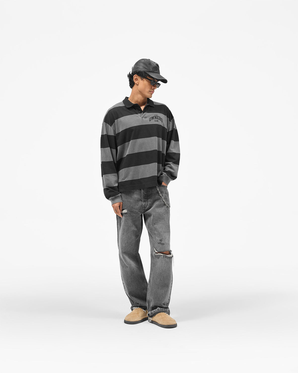 REPRESENT Represent Owners Club Rugby Stripe Top - Weathered Black