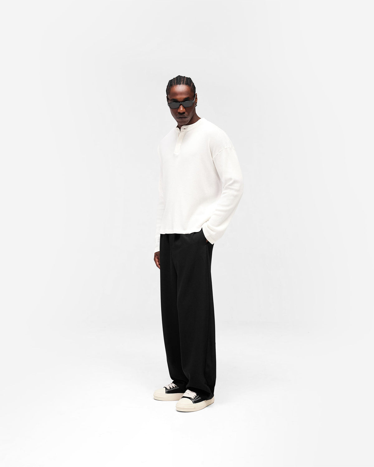 REPRESENT Initial Henley Waffle Long Sleeve T-Shirt - Flat White