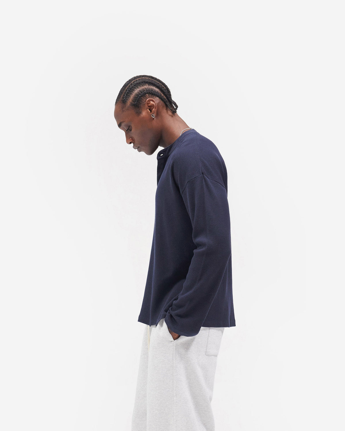REPRESENT Initial Henley Waffle Long Sleeve T-Shirt - Midnight Navy