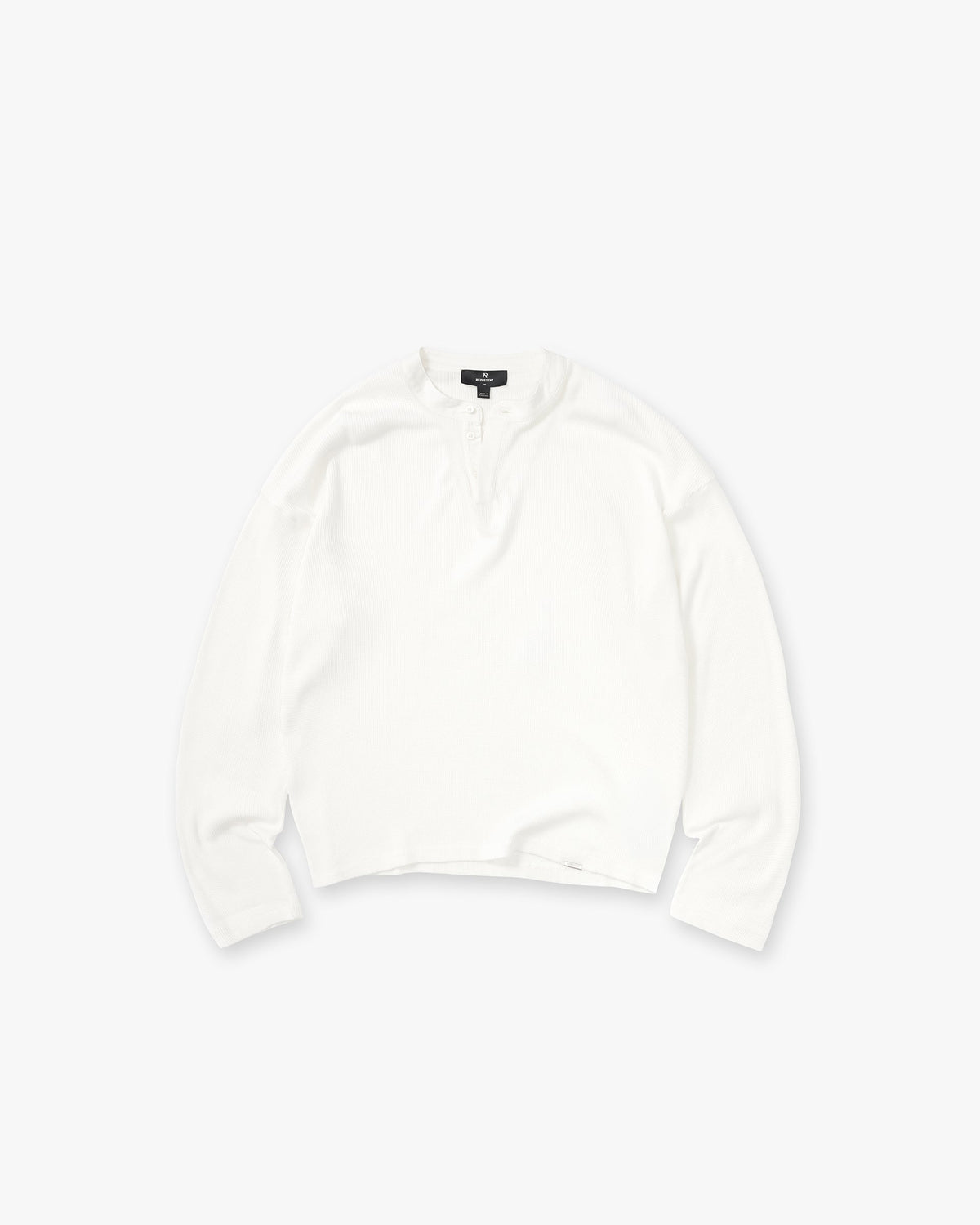 REPRESENT Initial Henley Waffle Long Sleeve T-Shirt - Flat White