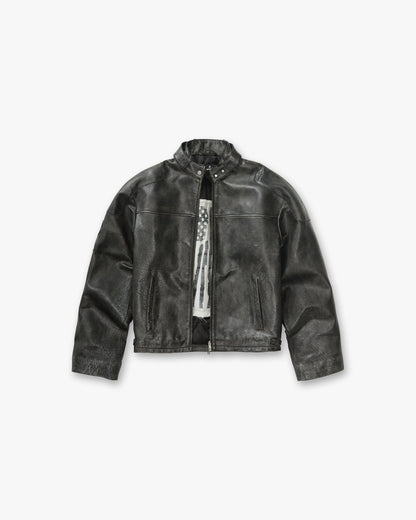 REPRESENT Flag Leather Bomber - Black