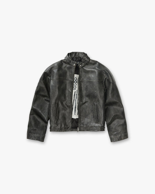 REPRESENT Flag Leather Bomber - Black
