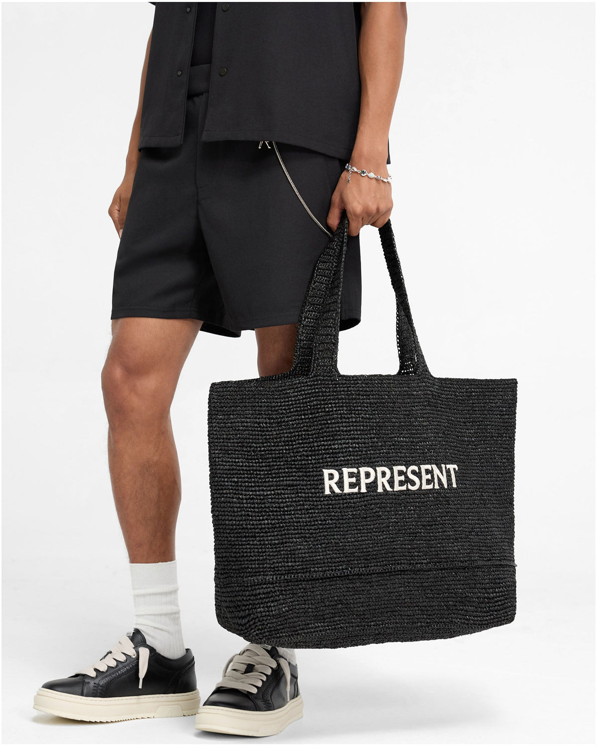 REPRESENT Raffia Tote Bag - Jet Black