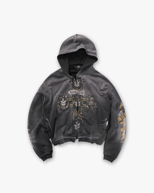 REPRESENT Represent X Guns N' Roses Cross Zip Through Hoodie - Stained Black