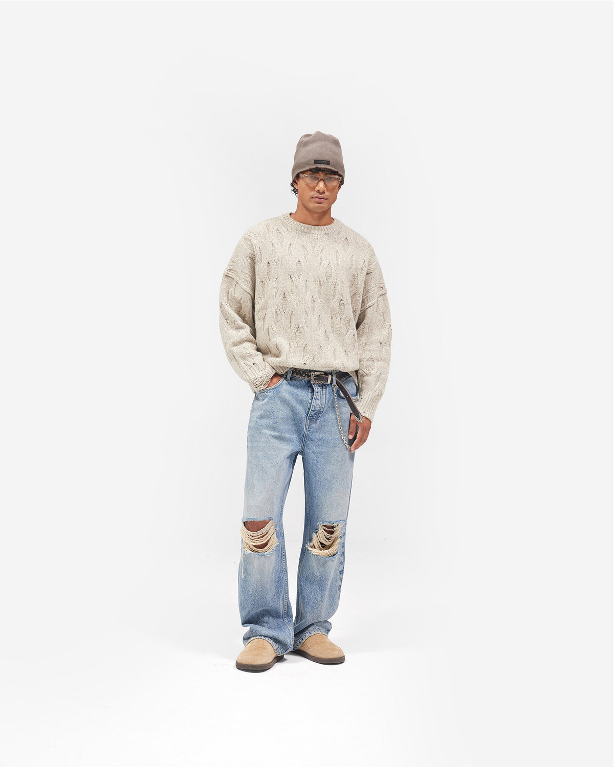 REPRESENT Distress Knit Sweater - Taupe