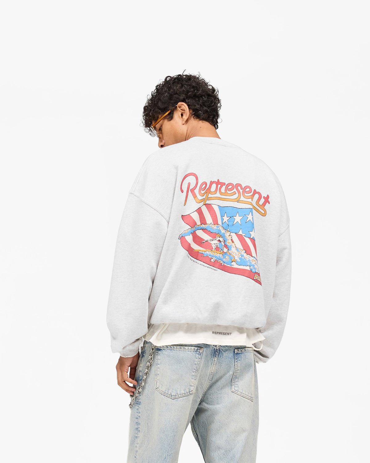 REPRESENT Represent x Beach Boys Americas Band Sweater - Ice Grey Marl