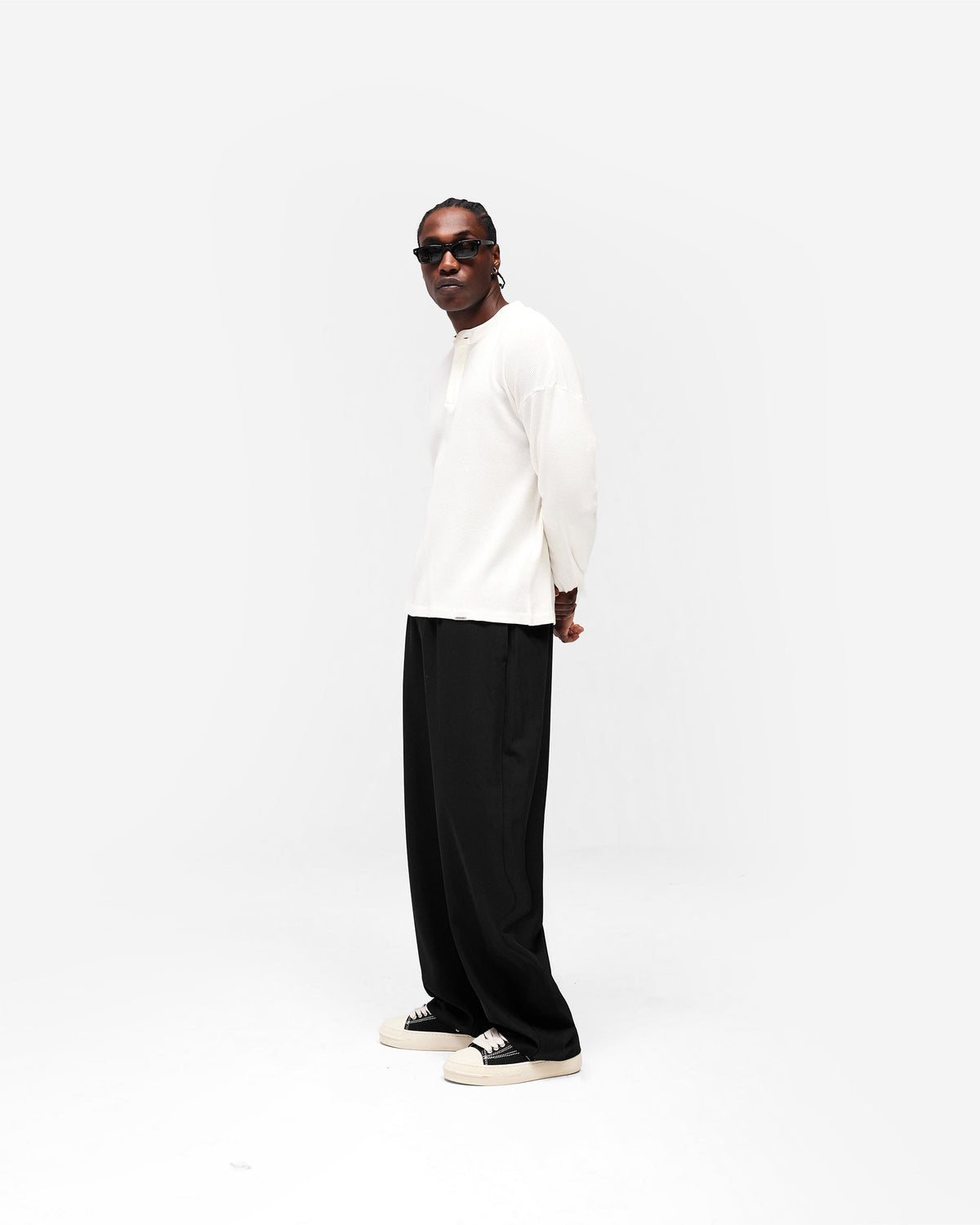 REPRESENT Initial Henley Waffle Long Sleeve T-Shirt - Flat White