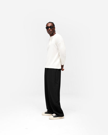 REPRESENT Initial Henley Waffle Long Sleeve T-Shirt - Flat White
