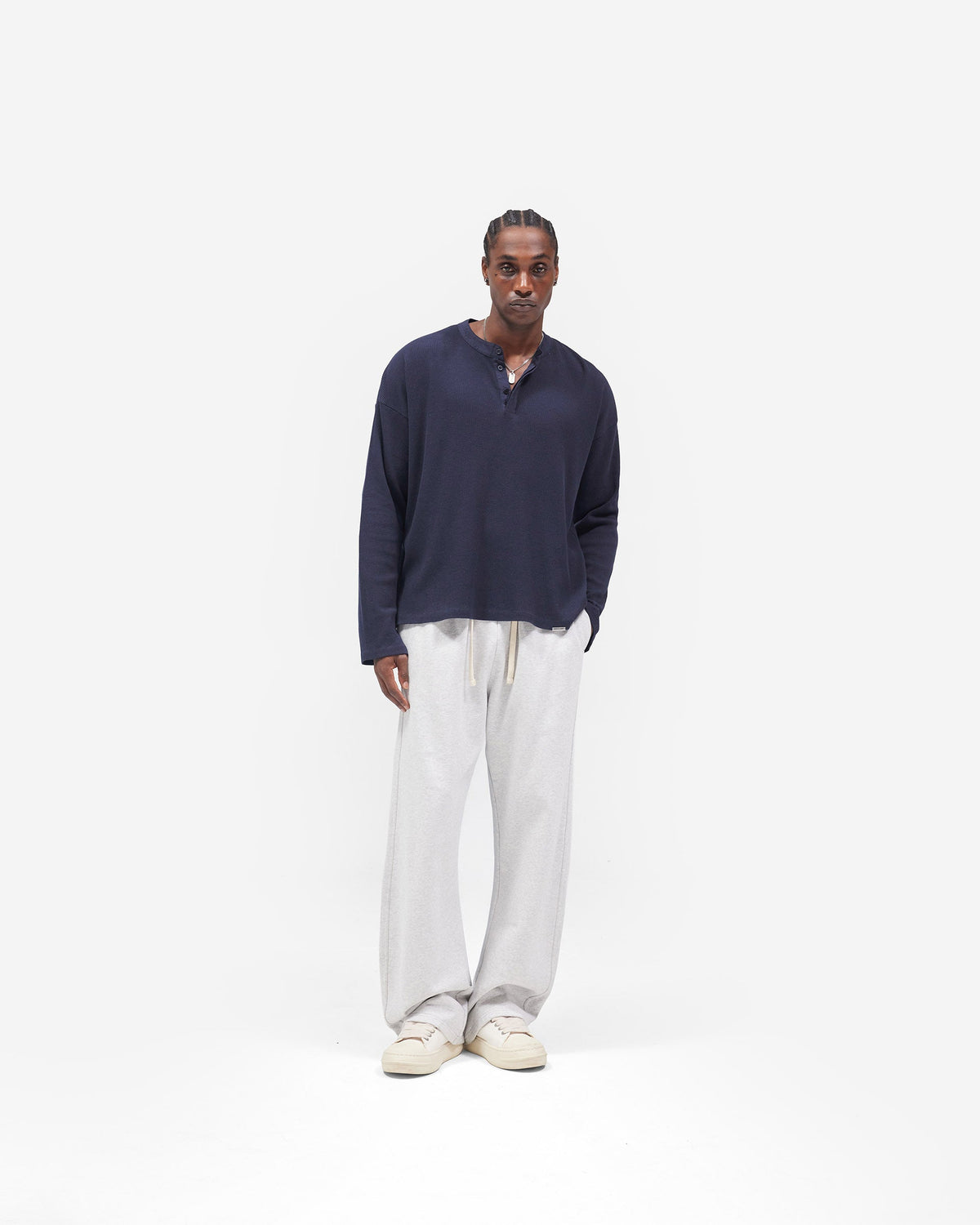REPRESENT Initial Henley Waffle Long Sleeve T-Shirt - Midnight Navy
