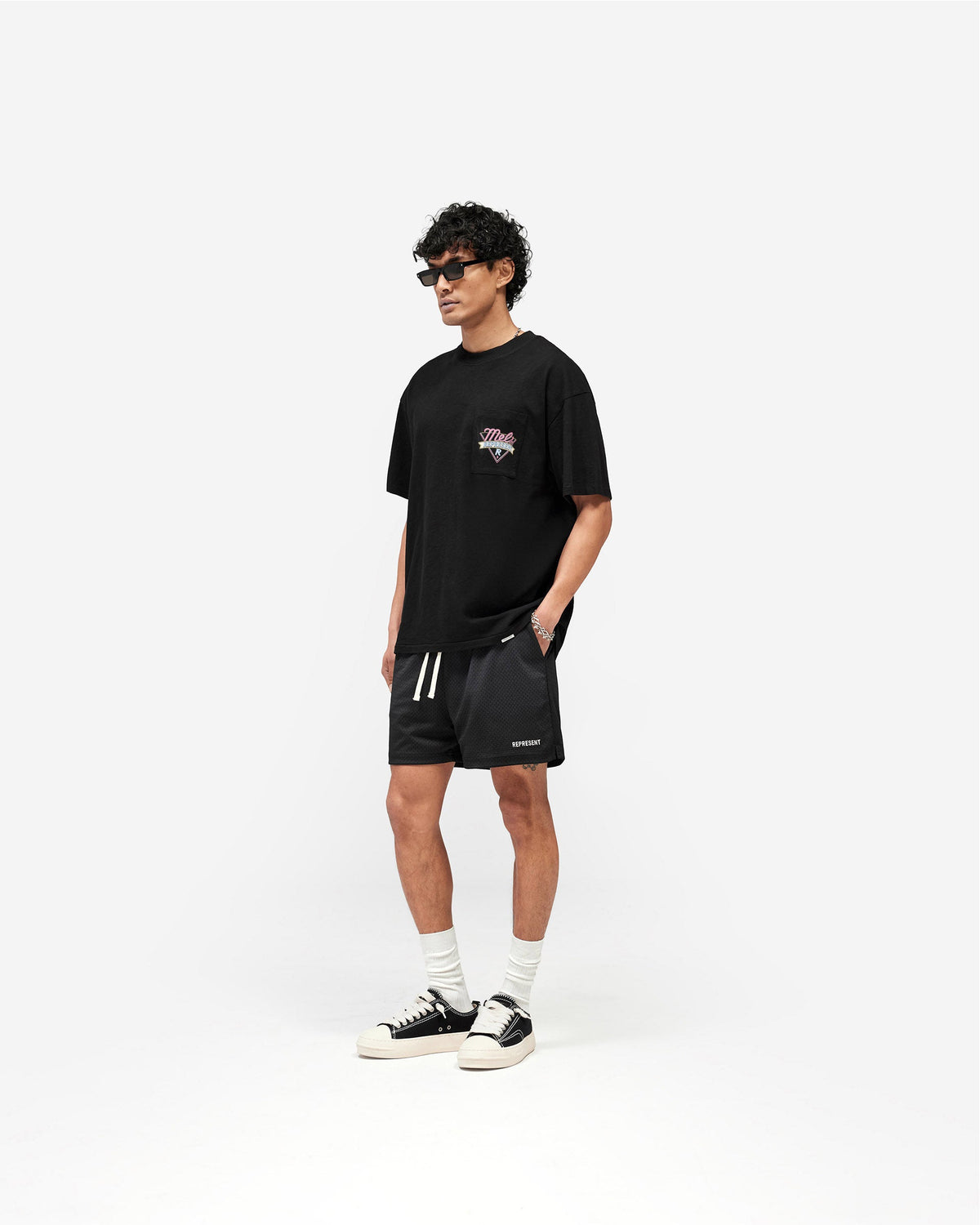 REPRESENT Washed Mesh Shorts - Black