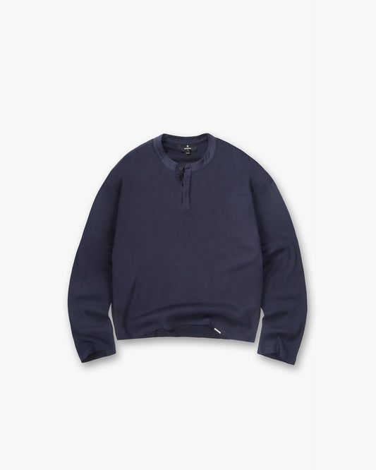 REPRESENT Initial Henley Waffle Long Sleeve T-Shirt - Midnight Navy