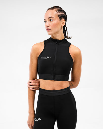 REPRESENT 247 Zip Front Performance Crop - Black
