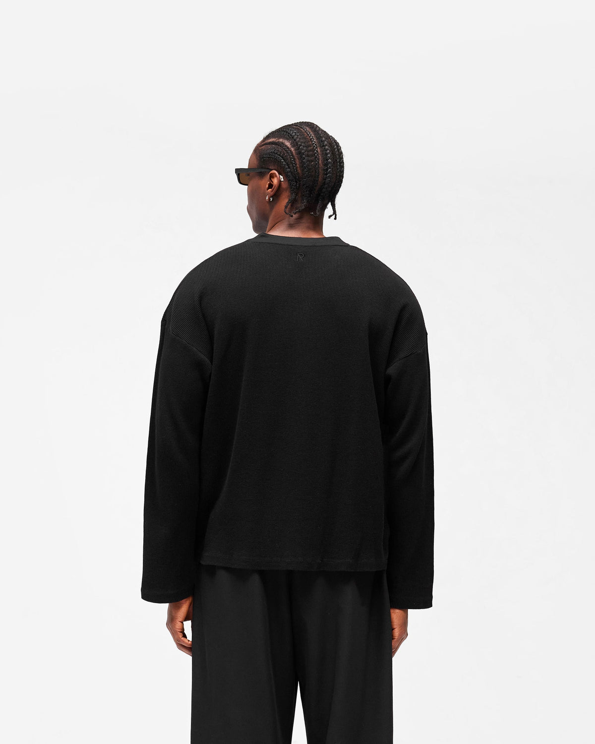 REPRESENT Initial Henley Waffle Long Sleeve T-Shirt - Jet Black