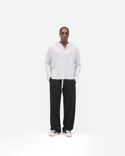 REPRESENT Initial Henley Waffle Long Sleeve T-Shirt - Ice Grey Marl