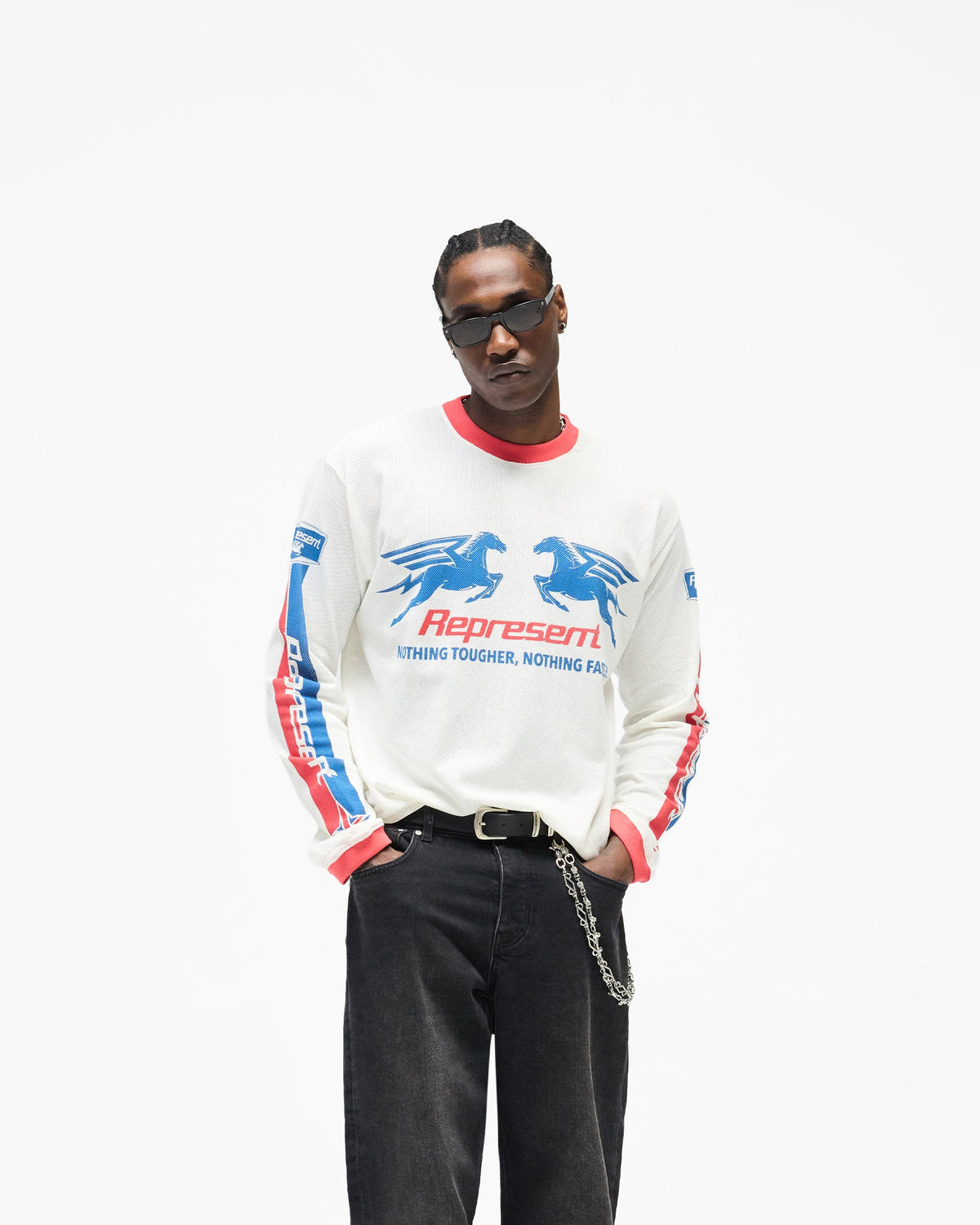 REPRESENT Mesh Pegasus Long Sleeve T-Shirt - Flat White