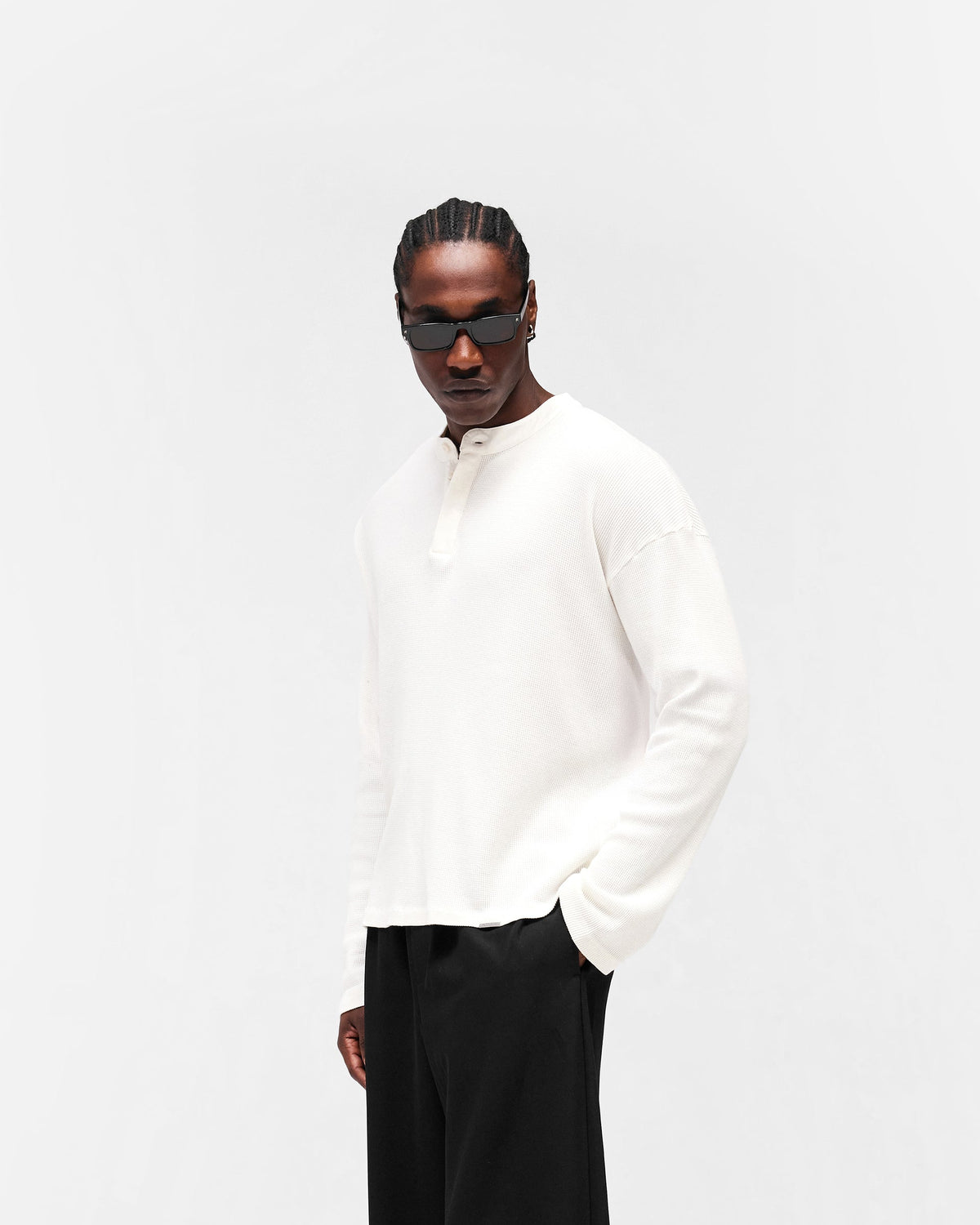 REPRESENT Initial Henley Waffle Long Sleeve T-Shirt - Flat White