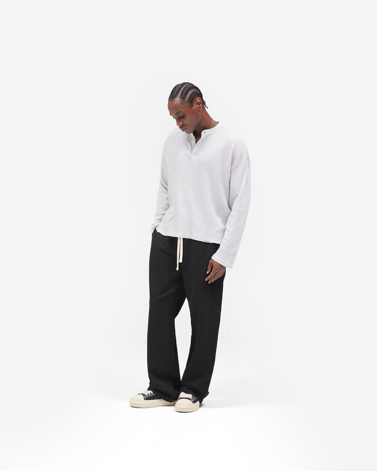 REPRESENT Initial Henley Waffle Long Sleeve T-Shirt - Ice Grey Marl