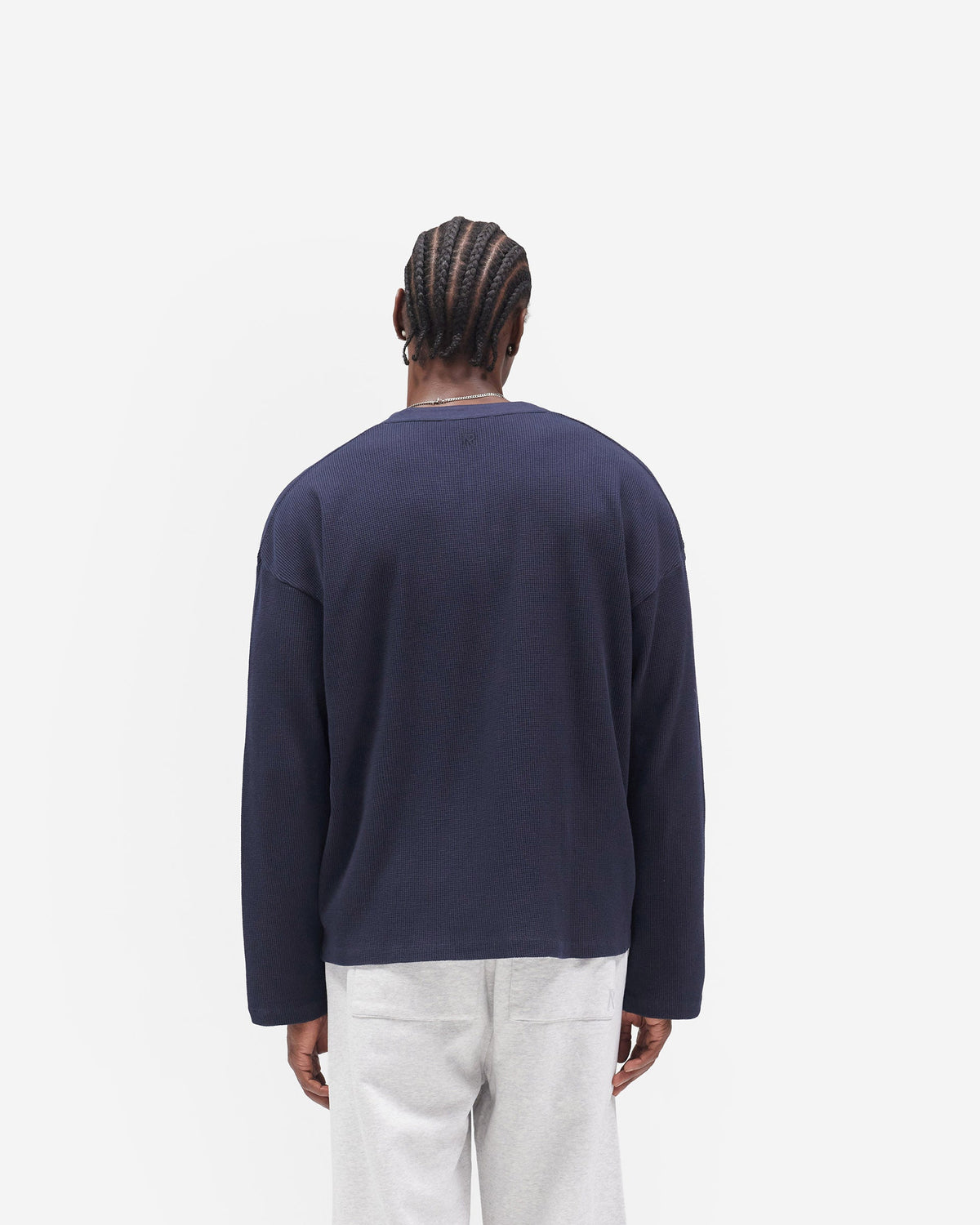 REPRESENT Initial Henley Waffle Long Sleeve T-Shirt - Midnight Navy