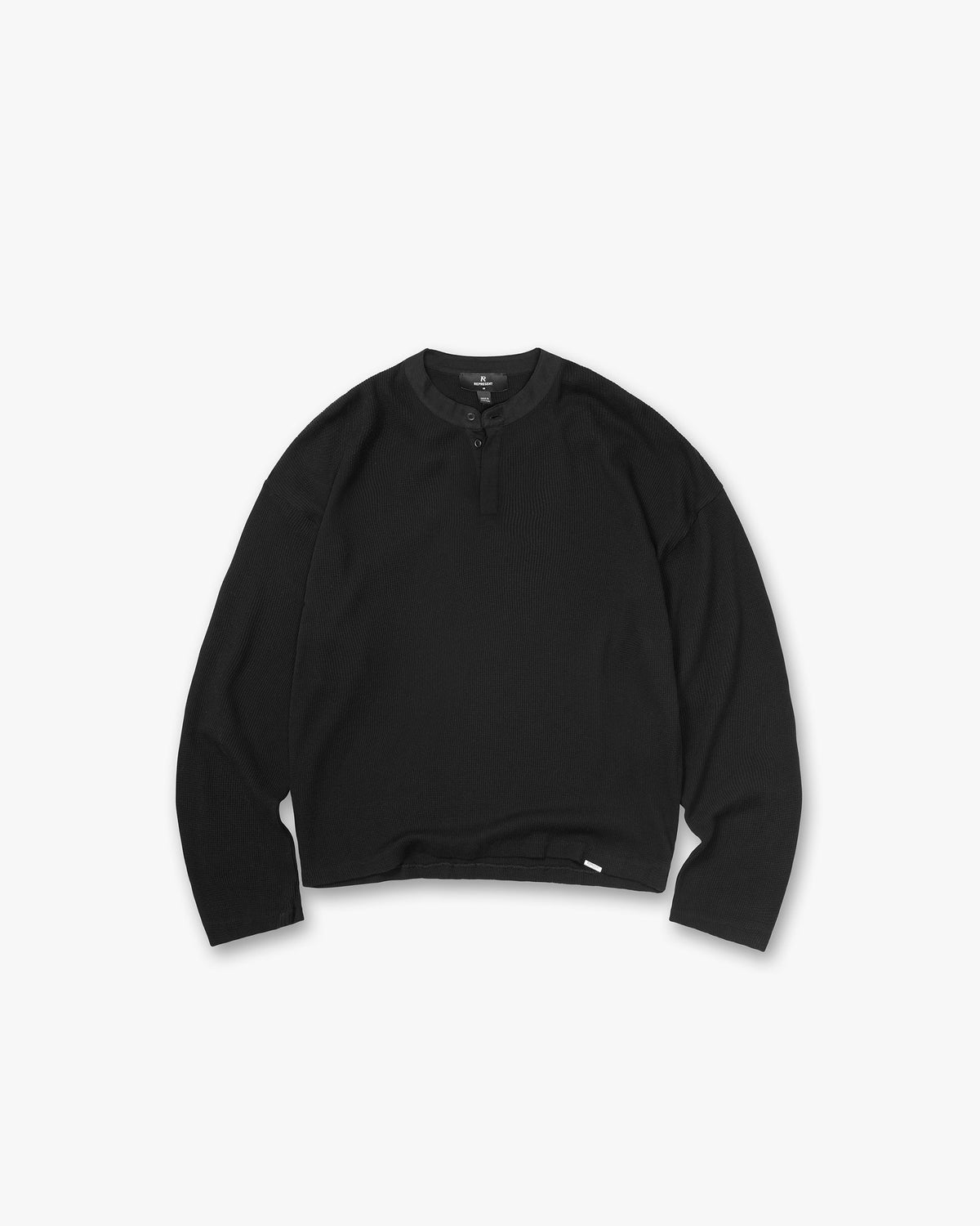 REPRESENT Initial Henley Waffle Long Sleeve T-Shirt - Jet Black