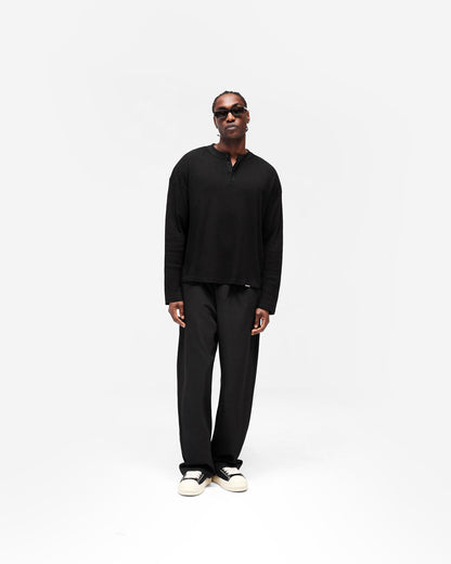 REPRESENT Initial Henley Waffle Long Sleeve T-Shirt - Jet Black