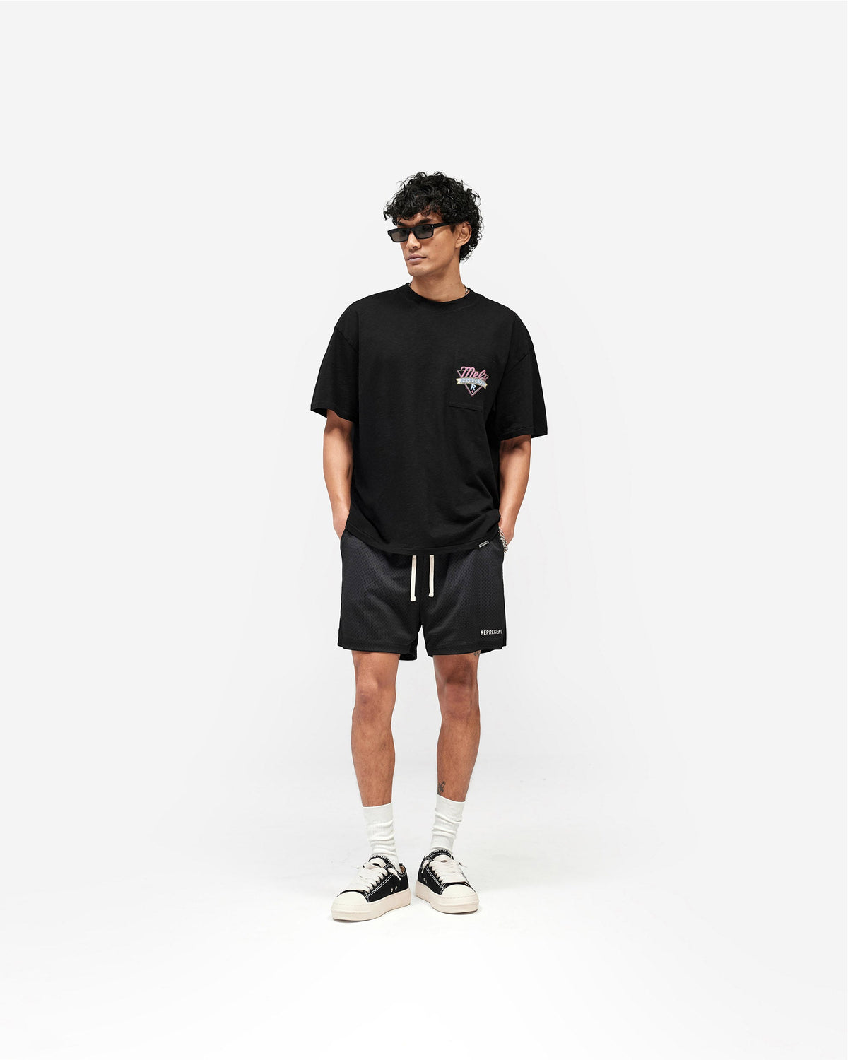 REPRESENT Washed Mesh Shorts - Black