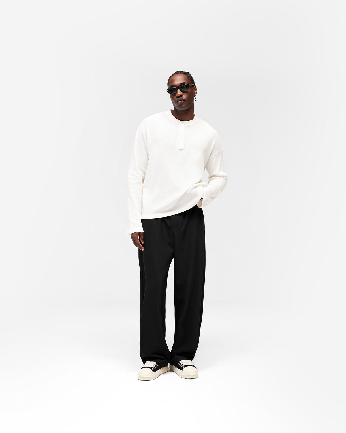 REPRESENT Initial Henley Waffle Long Sleeve T-Shirt - Flat White