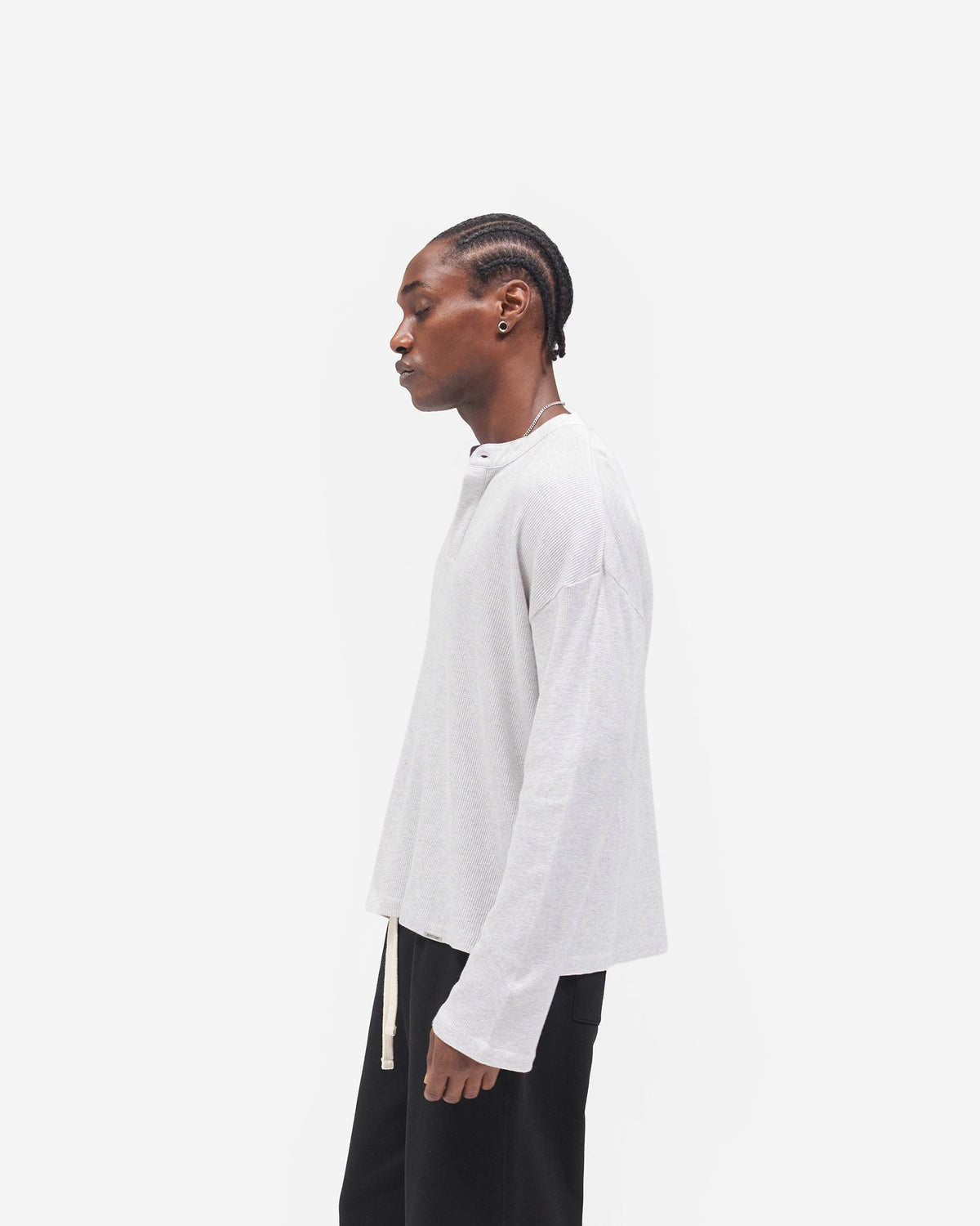 REPRESENT Initial Henley Waffle Long Sleeve T-Shirt - Ice Grey Marl