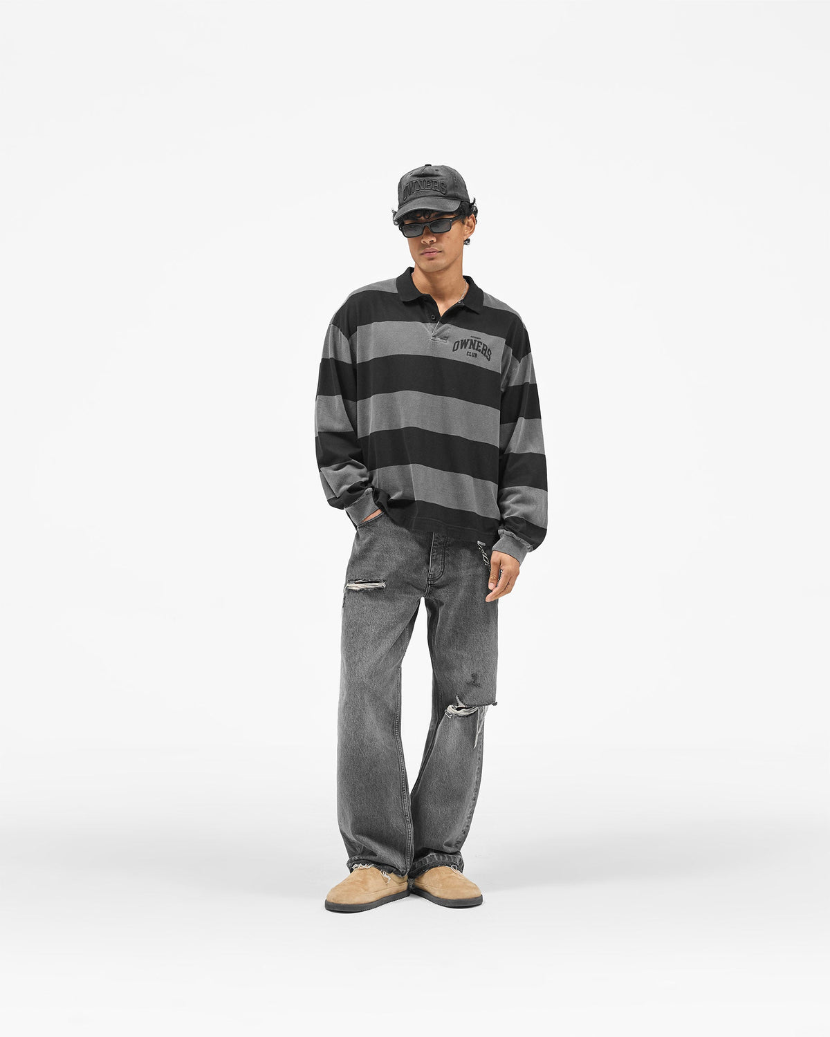REPRESENT Represent Owners Club Rugby Stripe Top - Weathered Black