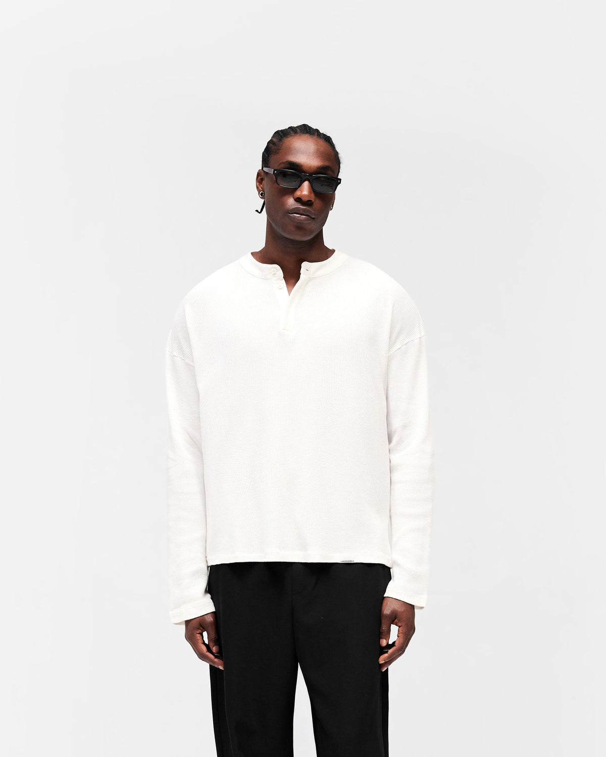 REPRESENT Initial Henley Waffle Long Sleeve T-Shirt - Flat White