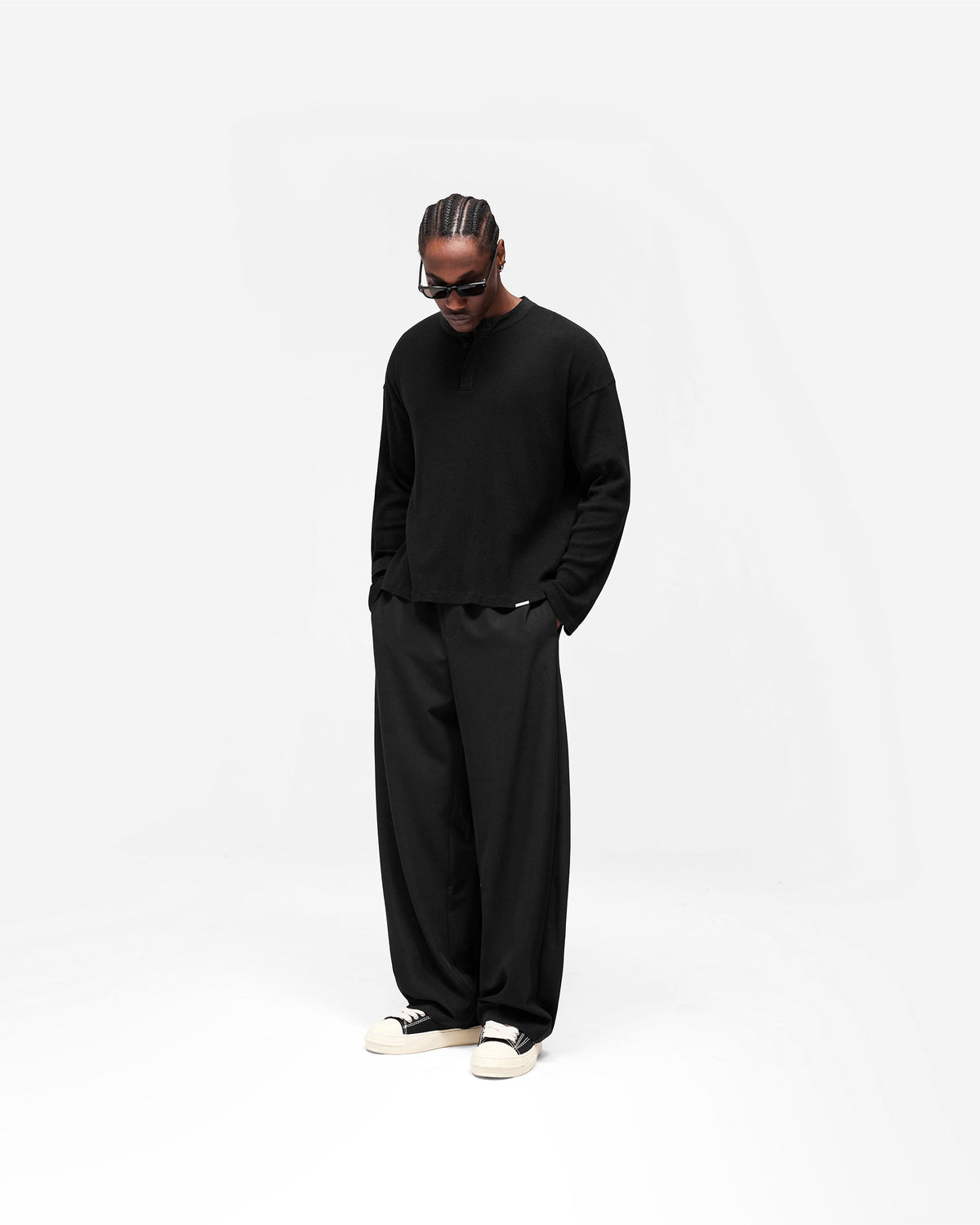 REPRESENT Initial Henley Waffle Long Sleeve T-Shirt - Jet Black