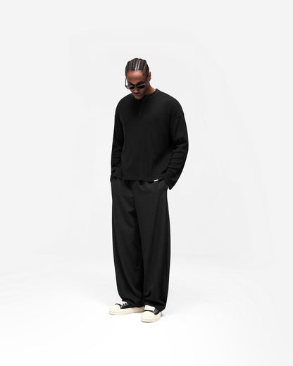 REPRESENT Initial Henley Waffle Long Sleeve T-Shirt - Jet Black