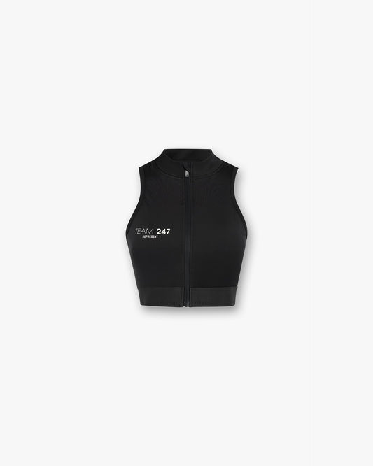 REPRESENT 247 Zip Front Performance Crop - Black