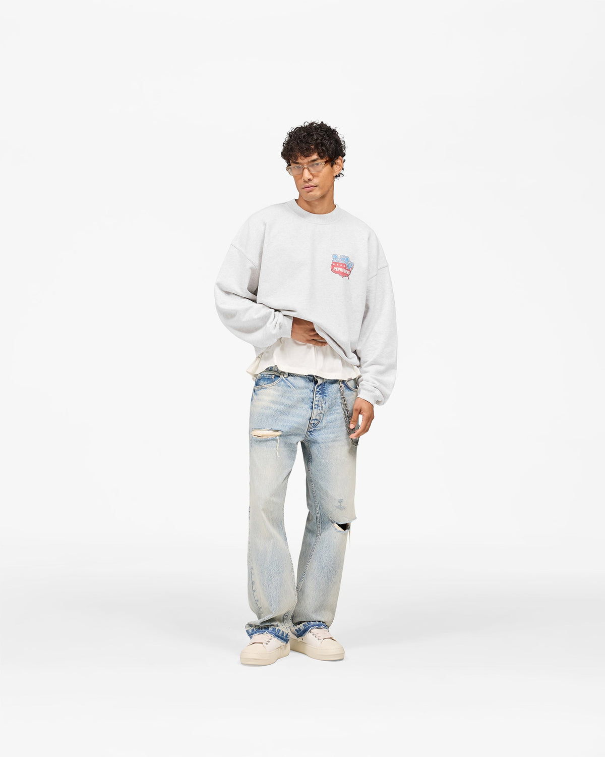 REPRESENT Represent x Beach Boys Americas Band Sweater - Ice Grey Marl