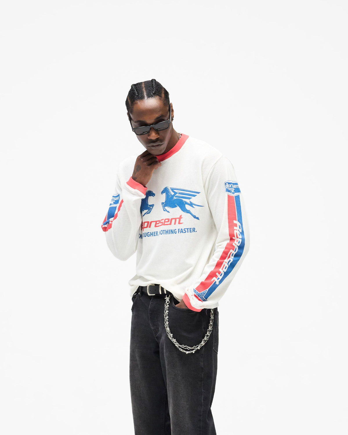 REPRESENT Mesh Pegasus Long Sleeve T-Shirt - Flat White