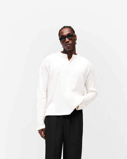 REPRESENT Initial Henley Waffle Long Sleeve T-Shirt - Flat White