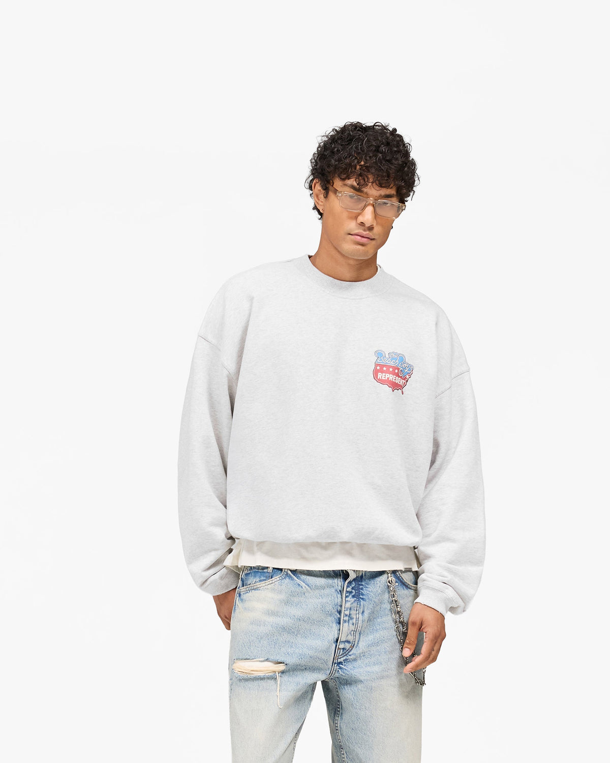 REPRESENT Represent x Beach Boys Americas Band Sweater - Ice Grey Marl