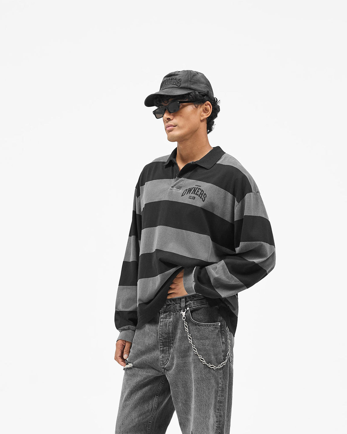REPRESENT Represent Owners Club Rugby Stripe Top - Weathered Black
